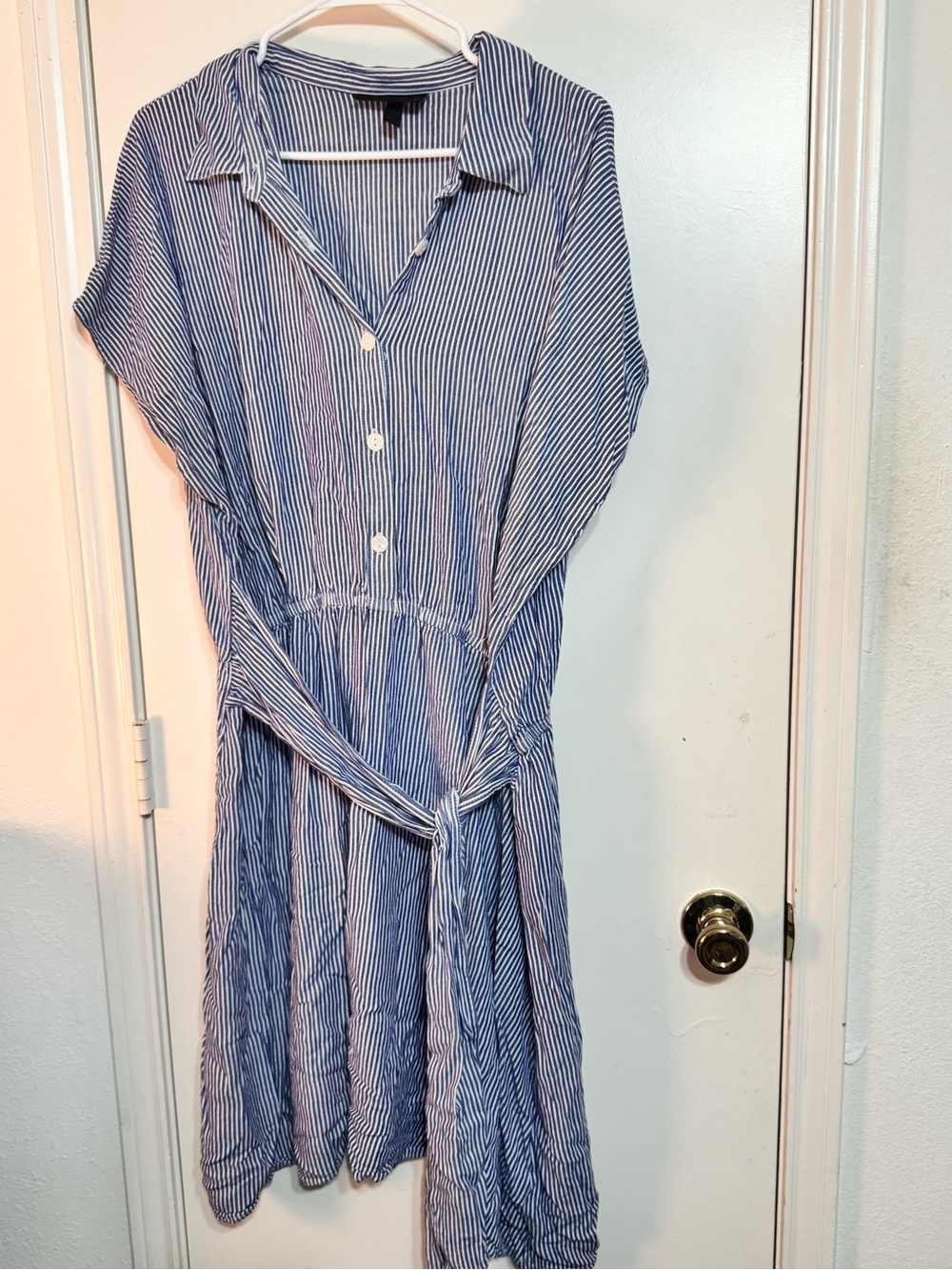 Striped Blue and White Shirt Dress with Tie Waist lane Bryant 22